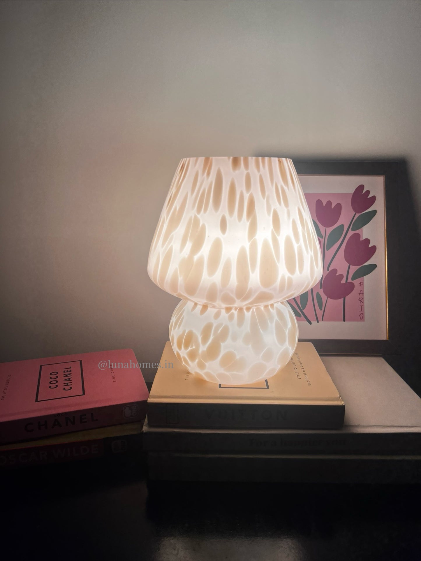 Glass Mushroom Lamp with Bulb- White