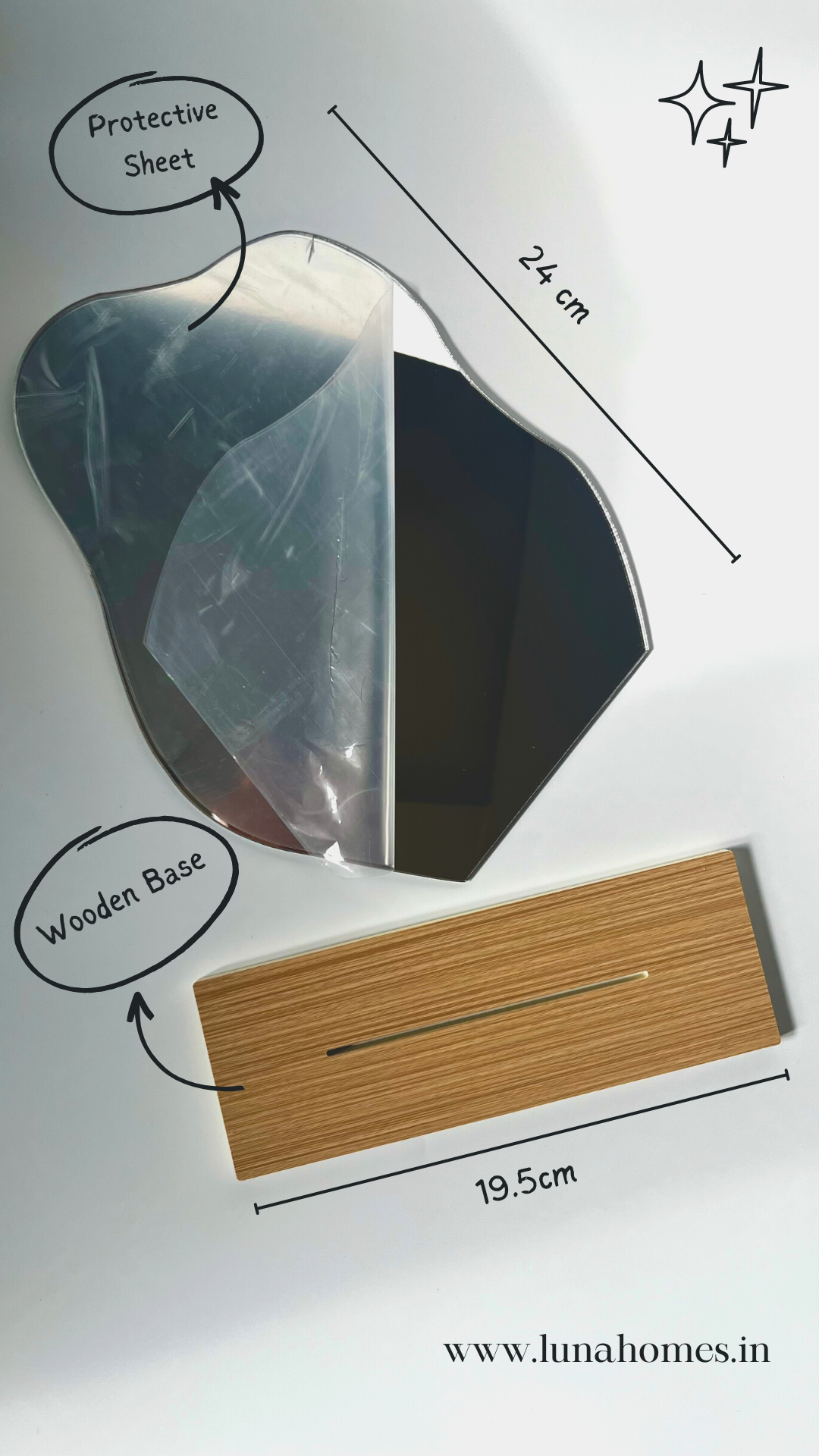 Abstract Harmony - Irregular Shape Acrylic Mirror with Wooden Stand